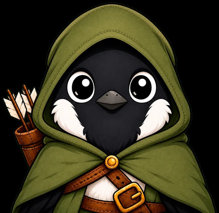 Hooded Robin in a green Sherwood hood